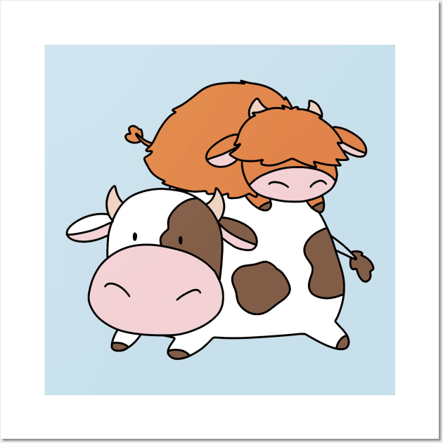 Highland Cow and Little Spotted Cow Wall Art by saradaboru